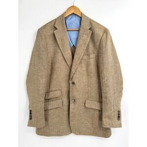 Patrick James West Coast Classic Linen Blazer Jacket 42L Tan Herringbone